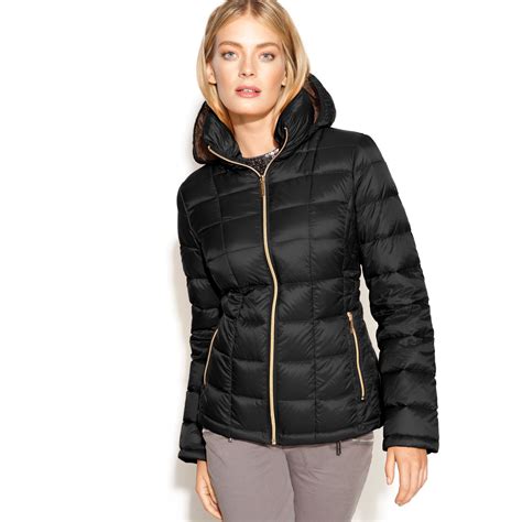 michael kors packable down jacket blue|Michael Kors shiny puffer jacket.